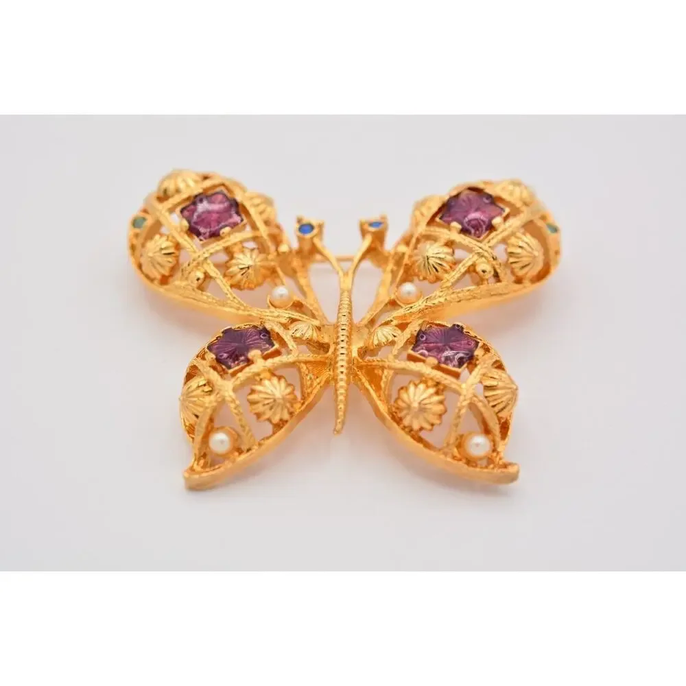 Avon Vintage Butterfly Pin Brooch Gold Large Big Enamel Chunky Signed 1990s 9B